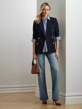 Navy Double-Breasted Blazer with Gold Buttons